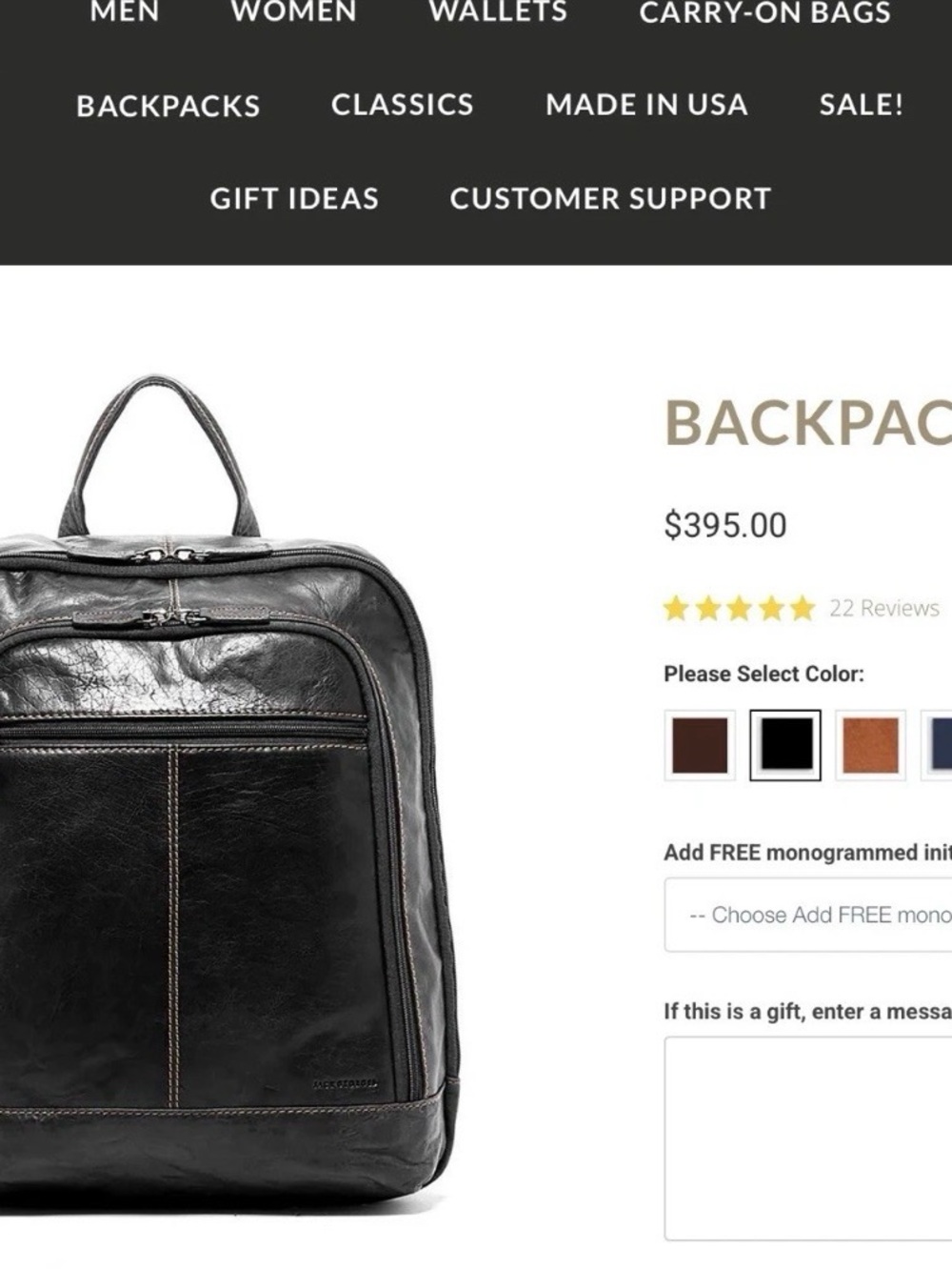 Jack Georges’ Voyager Backpack - Full-grain Buffalo Leather - Black